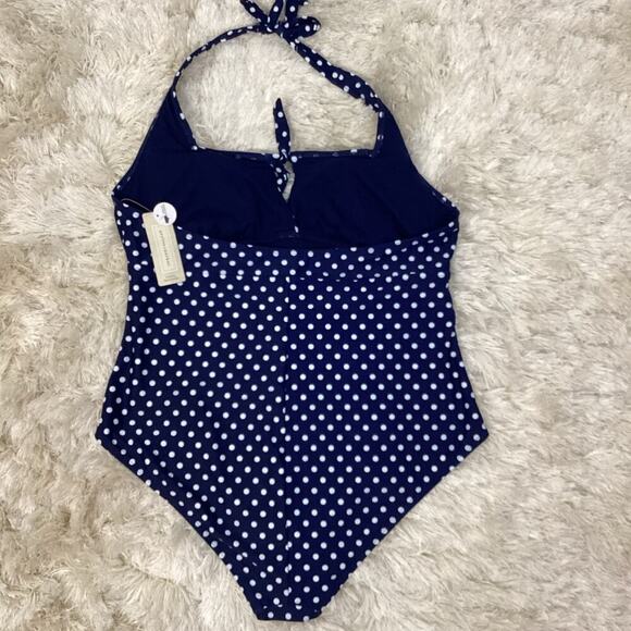 Peyton & Parker One Piece Swimsuit XXL Navy White Polka Dot Halter Top NWT - Picture 6 of 7